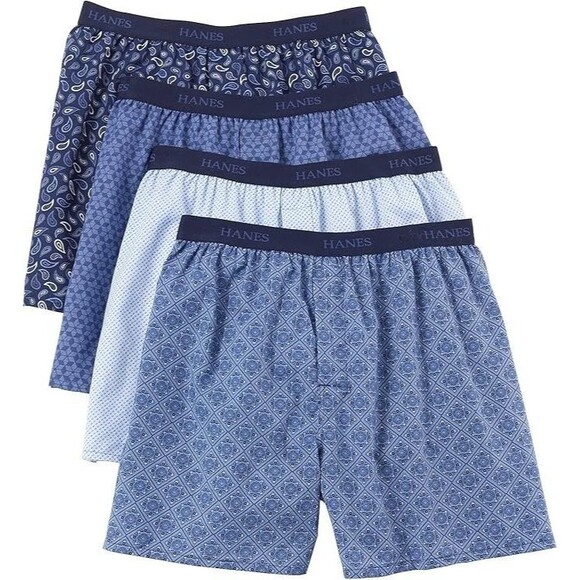 2X Hanes Men's 4-Pack Comfortblend Woven Boxers Tagless NEW Blue Woven Pattern 8 - Picture 2 of 8